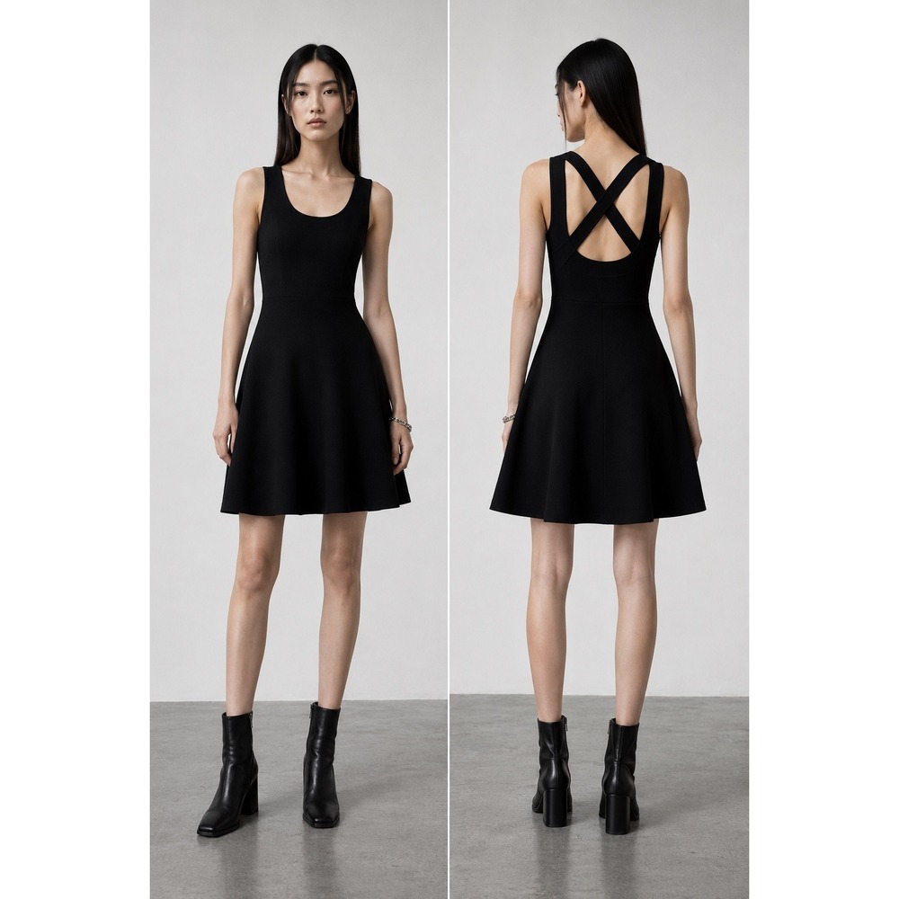 T by Alexander Wang 4 Strap Fit‎ Flare Skater Dress Womens Small Edgy Minimalist